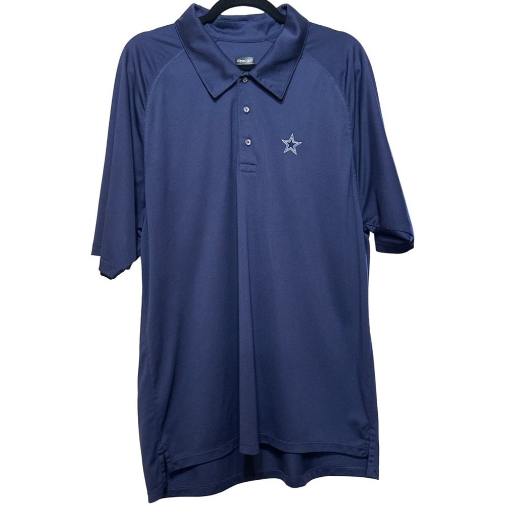 Reebok Play Dry Golf Polo Shirt Navy Blue Dallas Cowboys Logo Men's Size Large